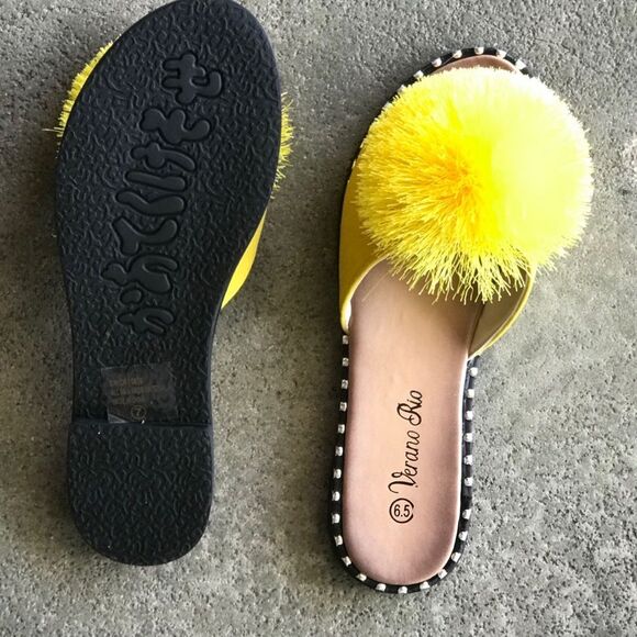 Famous Yellow Pom Silver Stud Slip On Mule Sandal - Picture 11 of 11